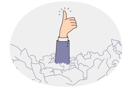 Businessman under paper pile show thumb upのイラスト素材