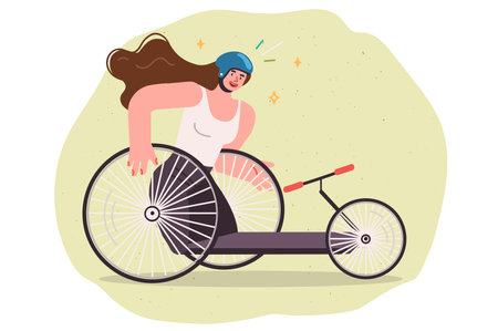 Woman paralympic participant with amputated legs rides bicycle for people with disabilitiesのイラスト素材