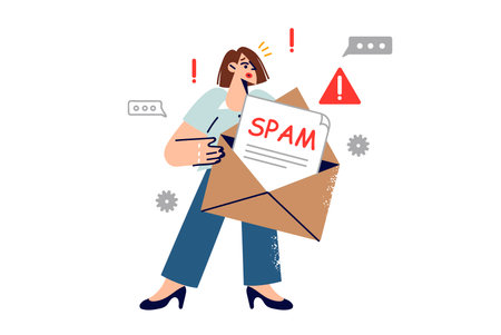Spam letter in hands of woman who received email message containing virus and malwareのイラスト素材