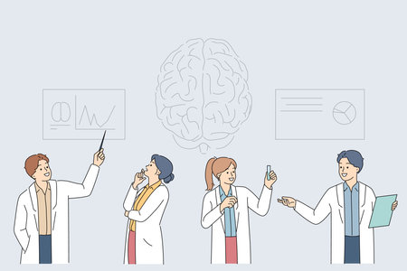 Group of neuroscientists is studying human brain trying to improve memory and intelligenceのイラスト素材