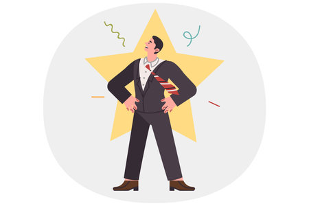 Man entrepreneur became superstar thanks to business ideas and leadership ambitionsのイラスト素材