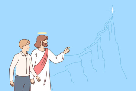 Jesus shows way to business man, helping find meaning of life and do good deeds.のイラスト素材