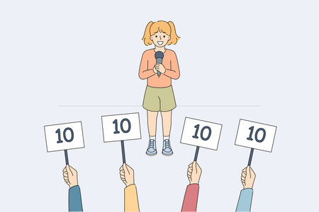 Children competition for girls to perform in front of jury and receive high marks for talentsのイラスト素材