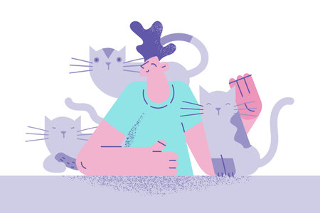 Cat lover and person concept.のイラスト素材