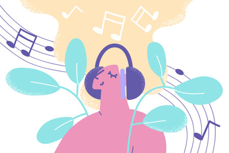 Enjoying listening to music concept.のイラスト素材