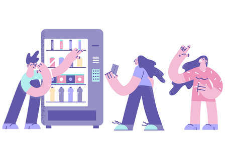 Buying food in grocery machine conceptのイラスト素材