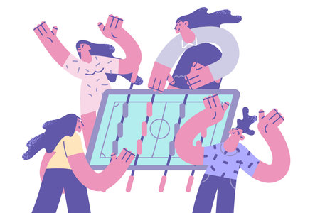 Happy friends play table football togetherのイラスト素材