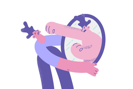 Furious man punch reflection in mirrorのイラスト素材