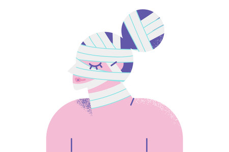 Woman with head in bandages after cosmetic surgeryのイラスト素材