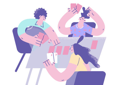 Happy people play cards together on weekendのイラスト素材