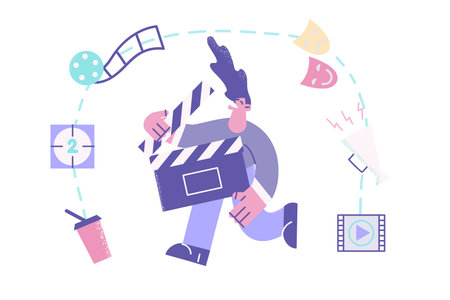 Man with clapperboard engaged in filmmaking processのイラスト素材