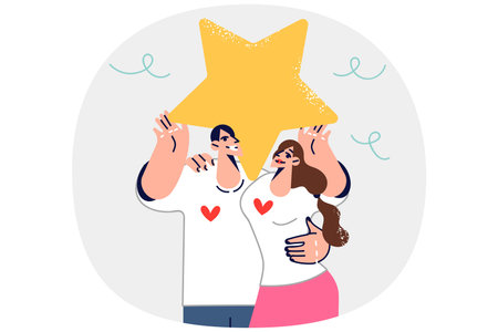 Family idyll for romantic man and woman feeling mutual love, and holding star in handsのイラスト素材