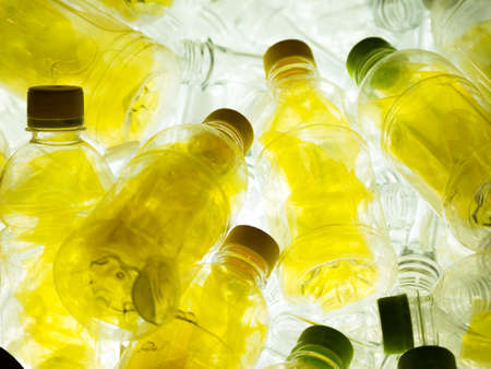 Group of yellow plastic bottles concept for recycle or abstract