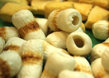 Asian dishes - raw fish meat for steamboat set in shallow depth of fieldの写真素材