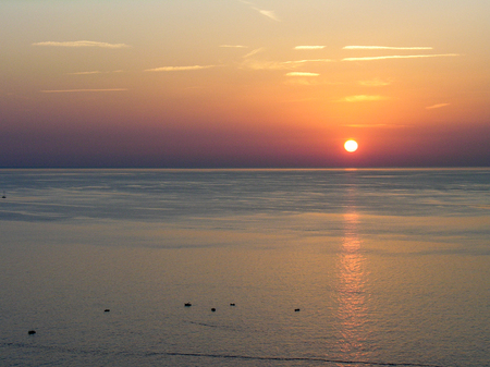 Ocean view at sunset from Sierra de Tramuntana, near Valldemossa, Mallorca, Spainの写真素材