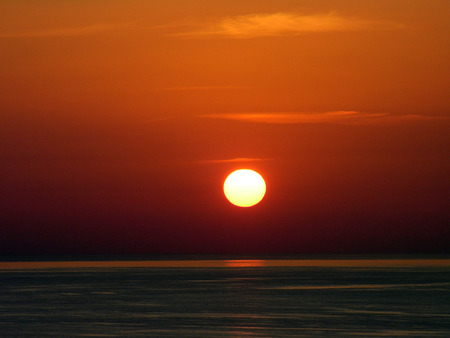Ocean view at sunset from Sierra de Tramuntana, near Valldemossa, Mallorca, Spainの写真素材
