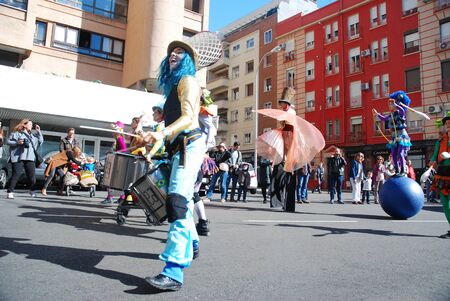 Madrid, Spain, March 2nd 2019: Carnival parade, Members of Tabarilea Percusion playing and dancingのeditorial素材