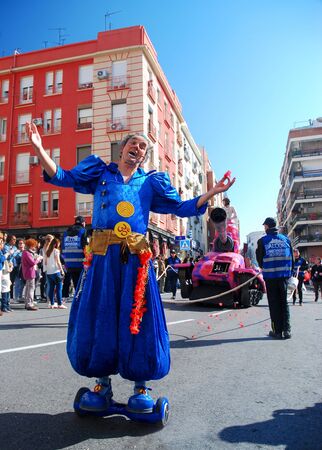 Madrid, Spain, March 2nd 2019: Carnival parade, disguised clown posing for the cameraのeditorial素材