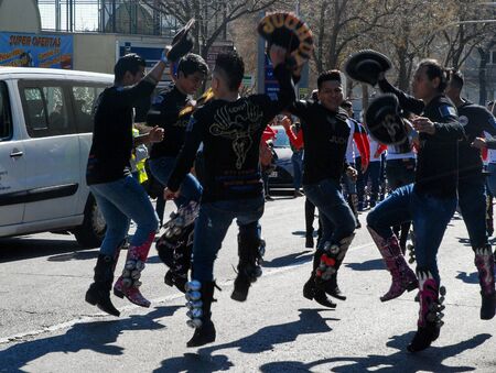 Madrid, Spain, March 2nd 2019: Carnival parade, Members of Fraternidad San Simon dancingのeditorial素材