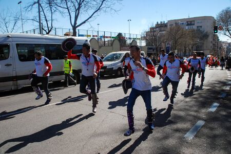 Madrid, Spain, March 2nd 2019: Carnival parade, Members of Fraternidad San Simon dancingのeditorial素材