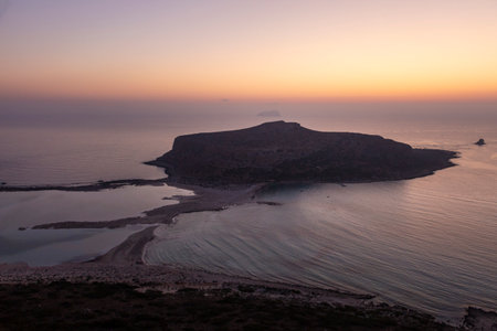 Sunset over island Gramvousa and the Balos beach in Crete, Greece, Europeの写真素材