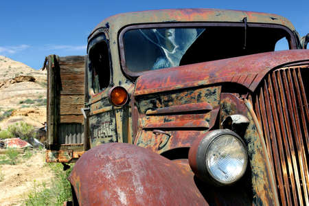 vintage farm truck in rural wyomingの写真素材