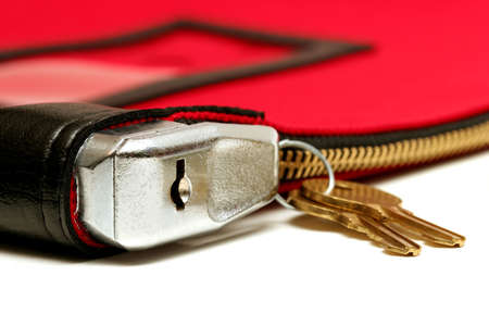 macro of a red money bag over whiteの写真素材