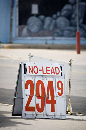 gas sign advertising pricing of no lead fuelの写真素材