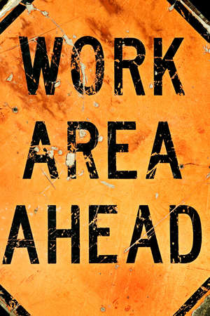 grunge orange background - work area ahead sign.の写真素材