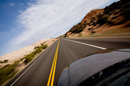 drive through the Bighorn Canyon in Northern Wyoming, motion blur as shotの写真素材