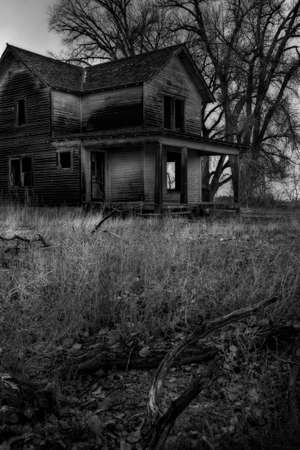 haunted house, a dark and moody image converted to monochrome with added grainの写真素材