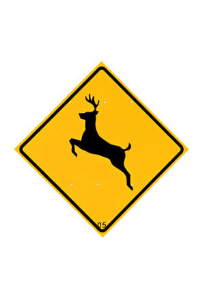 deer crossing sign close up and isolated on white, retouched to look like newの写真素材