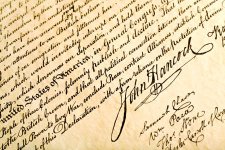 Declaration of Independence closeup with focus on signature of John Hancockの写真素材