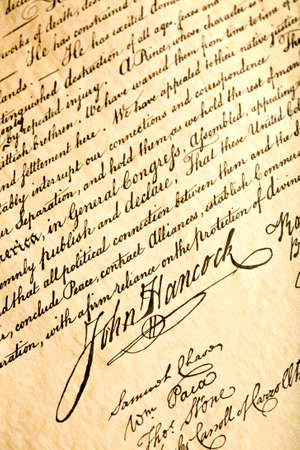John Hancock signature on United States Declaration of Independence, closeupの写真素材