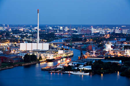 harbor industrial area - hamburg cityscape at night 