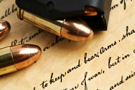 right to keep and bear arms - US Constitution Bill of Rights with 9mm bullets and magazineの写真素材