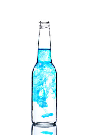 contaminated water bottle close up isolated on whiteの写真素材