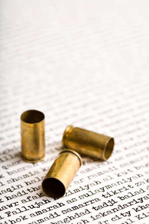 bullet shells over list of major Iraqi citiesの写真素材