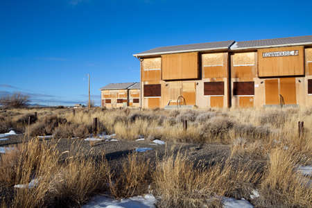 Abandoned town in Wyoming. Jeffrey City, Wyoming - a Uranium-mining boomtown established around 1957, it went bust when the mine shut down in 1982 and 95% of its population fled the city.の写真素材