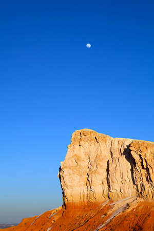 mountain in late sun with moon and blue sky. Bryce Canyon, US.の写真素材