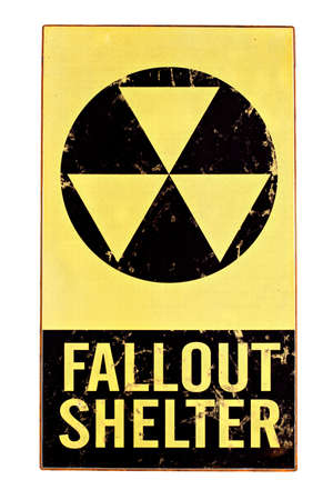 atomic nuclear fallout shelter sign with radiation symbol isolated on whiteの写真素材