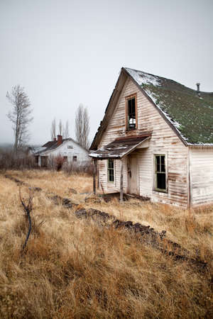 two abandoned houses in rural Oregon USの写真素材