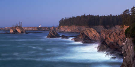 Oregon Coast near Coos Bay - Cape Arago Lighthouse - long exposure at twilightの写真素材