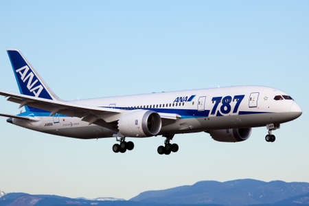 Everett, Washington, USA - February 7, 2012: Boeing 787 to be delivered to All Nippon Airways returns from a successful test flight to Paine Field. のeditorial素材