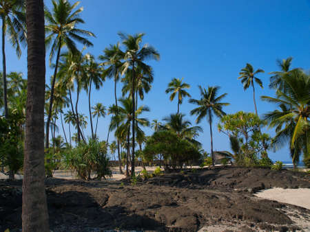 Scenic views of Pu'uhonua o Honaunau National Historical Park on the island of Hawaii in the state of Hawaii.の写真素材
