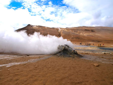Scenic views of the Namafjall Hverir Geothermal Area near Lake Myvatn in Iceland.のeditorial素材