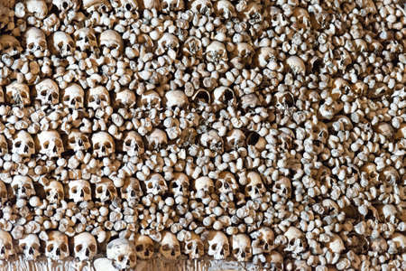 Evora, Portugal - February 2020: interior of the Chapel of the bones (Capela dos Ossos)