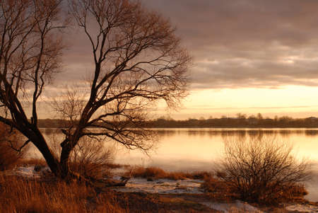 sunset on riverの写真素材