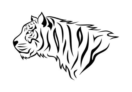 Black and white vector illustration of a tiger head in profile on a white backgroundのイラスト素材