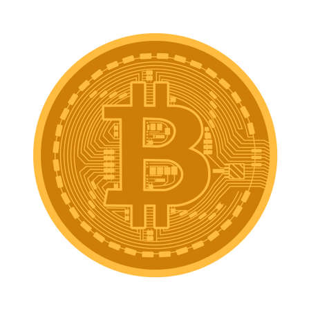 Golden bitcoin coin isolated on white background. Crypto currency symbol. Flat vector illustrationのイラスト素材
